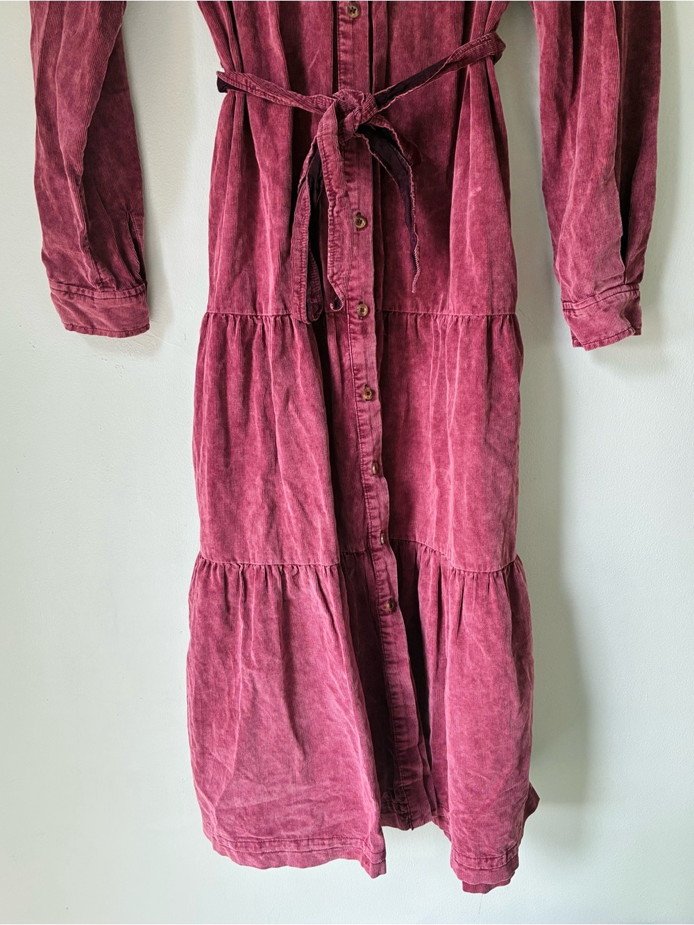 Anthropologie Pilcro Marta Tiered Corduroy Midi Dress Mauve Berry Pink Size XS - Picture 4 of 8